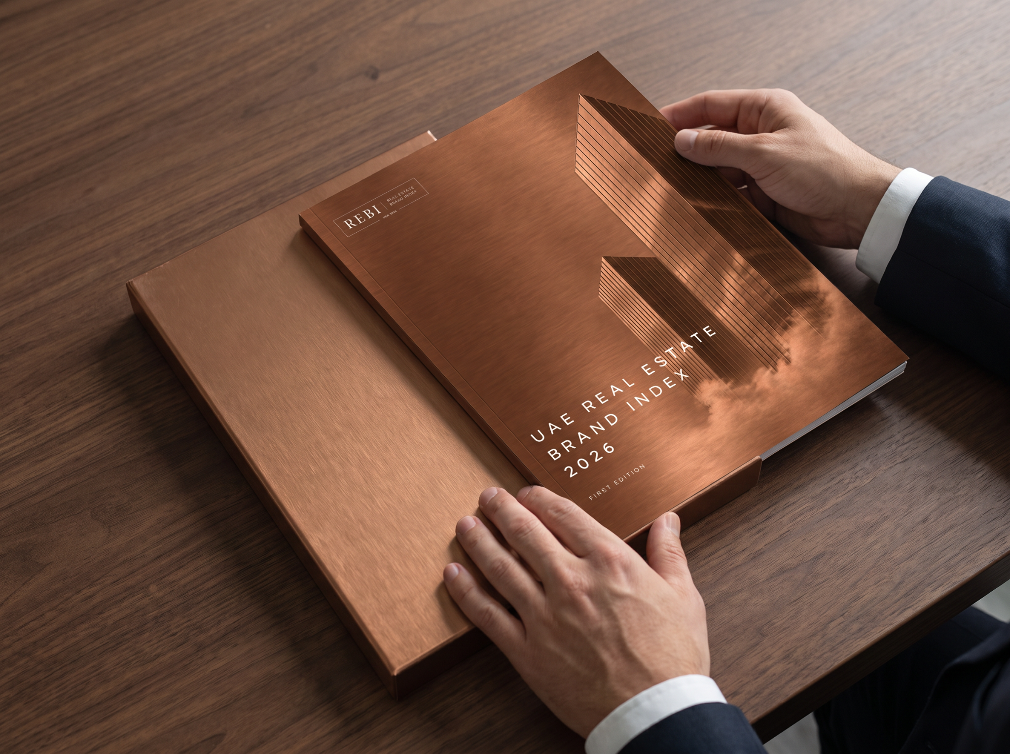 REBI UAE 2026 Professional Report in its bronze presentation box